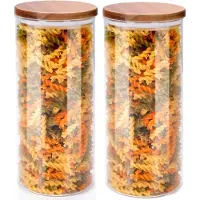 Alpina Voorraadpot/bewaarpot Foodking - 2x - borosilicaat glas - 1250 ml - glas/hout - luchtdicht