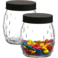 Urban Living Voorraadpot/bewaarpot Mora - 2x - 1.2L - glas - zwart - D13 x H15 cm