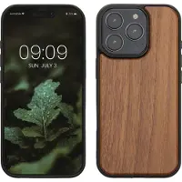 Kwmobile telefoonhoesje geschikt voor Apple iPhone 16 Pro - Hoesje met bumper in donkerbruin - Backcover - hout