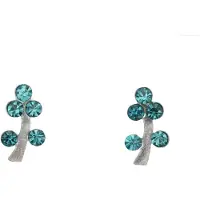 Behave – Oorbellen – Sterling Zilveren Kleine Oorbellen - Takjes Motief - Petrol Blauw - Kristal steentjes