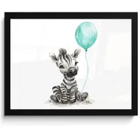 PosterMonkey Poster in lijst - Fotolijst 40x30 cm - Posters - Zebra - Baby dier - Blauwe ballon - Posterlijst zwart - Kamer decoratie - Wanddecoratie kinderkamer - Muurdecoratie babykamer