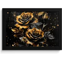 PosterMonkey Poster in lijst - Fotolijst 30x20 cm - Posters - Rozen - Goud - Zwart - Bloemen - Modern - Posterlijst zwart - Decoratie - Wanddecoratie woonkamer - Muurdecoratie slaapkamer