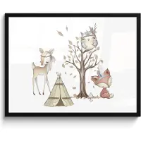 PosterMonkey Poster in lijst - Fotolijst 80x60 cm - Posters - Wilde dieren - Bos - Illustratie - Posterlijst zwart - Kamer decoratie - Wanddecoratie kinderkamer - Muurdecoratie babykamer