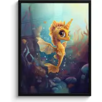 PosterMonkey Poster in lijst - Fotolijst 60x80 cm - Posters - Zeepaardje - Onderwater - Zeedieren - Oceaan - Posterlijst zwart - Kamer decoratie - Wanddecoratie kinderkamer - Muurdecoratie babykamer