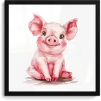 PosterMonkey Poster in lijst - Fotolijst 40x40 cm - Posters - Varken - Roze - Baby dier - Boerderij dieren - Posterlijst zwart - Kamer decoratie - Wanddecoratie kinderkamer - Muurdecoratie babykamer