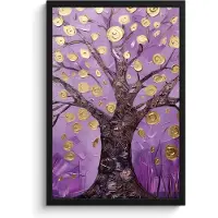 PosterMonkey Poster in lijst - Fotolijst 40x60 cm - Posters - Levensboom - Boom - Paars - Goud - Modern - Posterlijst zwart - Decoratie - Wanddecoratie woonkamer - Muurdecoratie slaapkamer