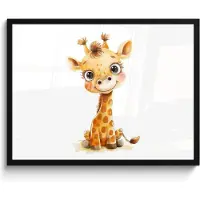 PosterMonkey Poster in lijst - Fotolijst 80x60 cm - Posters - Giraf - Baby dier - Wilde dieren - Posterlijst zwart - Kamer decoratie - Wanddecoratie kinderkamer - Muurdecoratie babykamer