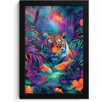 PosterMonkey Poster in lijst - Fotolijst 20x30 cm - Posters - Tijger - Dier - Jungle - Kleurrijk - Posterlijst zwart - Wanddecoratie tienerkamer - Kamer decoratie voor tieners - Tiener jeugdkamer accessoires