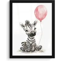 PosterMonkey Poster in lijst - Fotolijst 30x40 cm - Posters - Zebra - Baby - Dieren - Roze ballon - Posterlijst zwart - Kamer decoratie - Wanddecoratie kinderkamer - Muurdecoratie babykamer