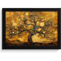PosterMonkey Poster in lijst - Fotolijst 30x20 cm - Posters - Boom - Levensboom - Abstract - Goud - Posterlijst zwart - Decoratie - Wanddecoratie woonkamer - Muurdecoratie slaapkamer