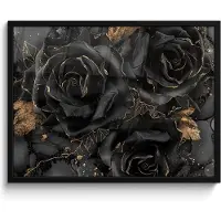PosterMonkey Poster in lijst - Fotolijst 80x60 cm - Posters - Rozen - Zwart - Bloemen - Goud - Posterlijst zwart - Decoratie - Wanddecoratie woonkamer - Muurdecoratie slaapkamer
