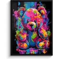 PosterMonkey Poster in lijst - Fotolijst 60x80 cm - Posters - Beer - Verf - Kleurrijk - Knuffeldier - Posterlijst zwart - Wanddecoratie tienerkamer - Kamer decoratie voor tieners - Tiener jeugdkamer accessoires