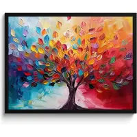 PosterMonkey Poster in lijst - Fotolijst 80x60 cm - Posters - Boom - Levensboom - Kleurrijk - Abstract - Posterlijst zwart - Decoratie - Wanddecoratie woonkamer - Muurdecoratie slaapkamer