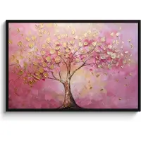 PosterMonkey Poster in lijst - Fotolijst 120x80 cm - Posters - Boom - Roze - Goud - Modern - Posterlijst zwart - Decoratie - Wanddecoratie woonkamer - Muurdecoratie slaapkamer