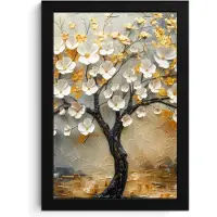 PosterMonkey Poster in lijst - Fotolijst 20x30 cm - Posters - Boom - Bloemen - Goud - Beige - Posterlijst zwart - Decoratie - Wanddecoratie woonkamer - Muurdecoratie slaapkamer