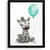 PosterMonkey Poster in lijst - Fotolijst 30x40 cm - Posters - Zebra - Baby dier - Blauwe ballon - Posterlijst zwart - Kamer decoratie - Wanddecoratie kinderkamer - Muurdecoratie babykamer