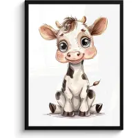PosterMonkey Poster in lijst - Fotolijst 60x80 cm - Posters - Koe - Baby dier - Boerderij dieren - Posterlijst zwart - Kamer decoratie - Wanddecoratie kinderkamer - Muurdecoratie babykamer