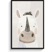 PosterMonkey Poster in lijst - Fotolijst 80x120 cm - Posters - Neushoorn - Wilde dieren - Pastel kleuren - Posterlijst zwart - Kamer decoratie - Wanddecoratie kinderkamer - Muurdecoratie babykamer