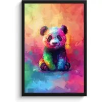 PosterMonkey Poster in lijst - Fotolijst 40x60 cm - Posters - Panda - Dieren - Kleurrijk - Neon - Posterlijst zwart - Wanddecoratie tienerkamer - Kamer decoratie voor tieners - Tiener jeugdkamer accessoires
