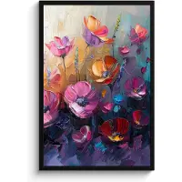 PosterMonkey Poster in lijst - Fotolijst 60x90 cm - Posters - Bloemen - Paars - Kleurrijk - Handgeschilderd - Kunst - Posterlijst zwart - Decoratie - Wanddecoratie woonkamer - Muurdecoratie slaapkamer