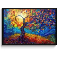 PosterMonkey Poster in lijst - Fotolijst 90x60 cm - Posters - Boom - Zon - Verflook - Kleuren - Abstract - Posterlijst zwart - Decoratie - Wanddecoratie woonkamer - Muurdecoratie slaapkamer
