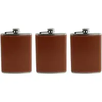 HIXA Heupfles - 3 Stuks - Flacon - Veldfles - Platvink - 200 ml - PU Leder - Bruin
