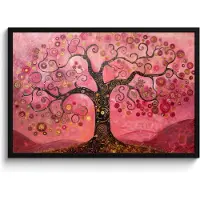 PosterMonkey Poster in lijst - Fotolijst 90x60 cm - Posters - Boom - Levensboom - Roze - Goud - Posterlijst zwart - Decoratie - Wanddecoratie woonkamer - Muurdecoratie slaapkamer