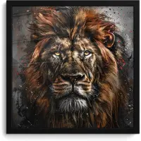 PosterMonkey Poster in lijst - Fotolijst 40x40 cm - Posters - Leeuw - Dieren - Portret - Zwart - Luxe - Posterlijst zwart - Decoratie - Wanddecoratie woonkamer - Muurdecoratie slaapkamer