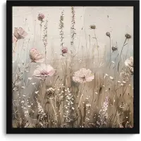 PosterMonkey Poster in lijst - Fotolijst 40x40 cm - Posters - Bloemen - Roze - Modern - Beige - Posterlijst zwart - Decoratie - Wanddecoratie woonkamer - Muurdecoratie slaapkamer
