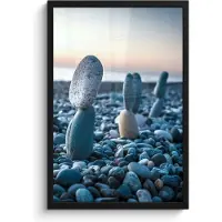 PosterMonkey Poster in lijst - Fotolijst 40x60 cm - Posters - Zen stenen - Zonsondergang - Zee - Posterlijst zwart - Wanddecoratie badkamer - Muurdecoratie WC - Decoratieve accessoires - Toilet muur decoratie