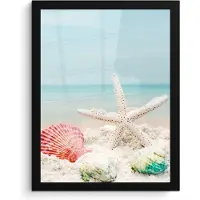 PosterMonkey Poster in lijst - Fotolijst 30x40 cm - Posters - Strand - Zeester - Schelpen - Zee - Posterlijst zwart - Wanddecoratie badkamer - Muurdecoratie WC - Decoratieve accessoires - Toilet muur decoratie
