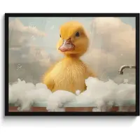 PosterMonkey Poster in lijst - Fotolijst 80x60 cm - Posters - Kuiken - Eend - Bad - Schuim - Dieren - Posterlijst zwart - Wanddecoratie badkamer - Muurdecoratie WC - Decoratieve accessoires - Toilet muur decoratie