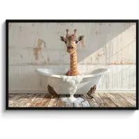 PosterMonkey Poster in lijst - Fotolijst 120x80 cm - Posters - Giraf - Badkuip - Vintage - Dieren - Posterlijst zwart - Wanddecoratie badkamer - Muurdecoratie WC - Decoratieve accessoires - Toilet muur decoratie