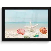 PosterMonkey Poster in lijst - Fotolijst 30x20 cm - Posters - Strand - Zeester - Schelpen - Zee - Posterlijst zwart - Wanddecoratie badkamer - Muurdecoratie WC - Decoratieve accessoires - Toilet muur decoratie