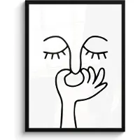 PosterMonkey Poster in lijst - Fotolijst 60x80 cm - Posters - Line art - Gezicht - Wit - Posterlijst zwart - Wanddecoratie badkamer - Muurdecoratie WC - Decoratieve accessoires - Toilet muur decoratie