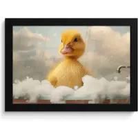 PosterMonkey Poster in lijst - Fotolijst 30x20 cm - Posters - Kuiken - Eend - Bad - Schuim - Dieren - Posterlijst zwart - Wanddecoratie badkamer - Muurdecoratie WC - Decoratieve accessoires - Toilet muur decoratie
