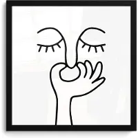PosterMonkey Poster in lijst - Fotolijst 40x40 cm - Posters - Line art - Gezicht - Wit - Posterlijst zwart - Wanddecoratie badkamer - Muurdecoratie WC - Decoratieve accessoires - Toilet muur decoratie