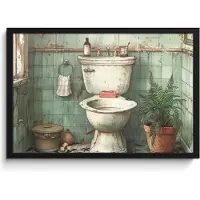 PosterMonkey Poster in lijst - Fotolijst 60x40 cm - Posters - Vintage - Toilet - Illustratie - Posterlijst zwart - Wanddecoratie badkamer - Muurdecoratie WC - Decoratieve accessoires - Toilet muur decoratie