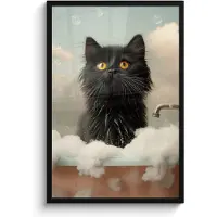 PosterMonkey Poster in lijst - Fotolijst 60x90 cm - Posters - Kat - Bad - Zwart - Dieren - Schuim - Posterlijst zwart - Wanddecoratie badkamer - Muurdecoratie WC - Decoratieve accessoires - Toilet muur decoratie