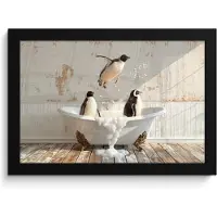 PosterMonkey Poster in lijst - Fotolijst 30x20 cm - Posters - Vintage - Pinguïn - Badkuip - Schuim - Posterlijst zwart - Wanddecoratie badkamer - Muurdecoratie WC - Decoratieve accessoires - Toilet muur decoratie