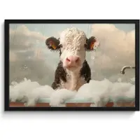 PosterMonkey Poster in lijst - Fotolijst 60x40 cm - Posters - Kalf - Koe - Bad - Schuim - Dieren - Posterlijst zwart - Wanddecoratie badkamer - Muurdecoratie WC - Decoratieve accessoires - Toilet muur decoratie