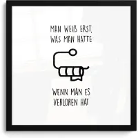 PosterMonkey Poster in lijst - Fotolijst 40x40 cm - Posters - Quotes - Wit - WC papier - Humor - Posterlijst zwart - Wanddecoratie badkamer - Muurdecoratie WC - Decoratieve accessoires - Toilet muur decoratie
