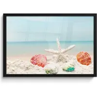 PosterMonkey Poster in lijst - Fotolijst 60x40 cm - Posters - Strand - Zeester - Schelpen - Zee - Posterlijst zwart - Wanddecoratie badkamer - Muurdecoratie WC - Decoratieve accessoires - Toilet muur decoratie