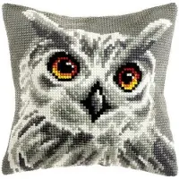 Kanex - Borduurpakket Kussen - Witte Uil - Geprint stramien - 4.5 count - Voor volwassenen - 9532