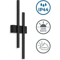 B.K.Licht - LED Wandlamp buiten - IP44 - buitenverlichting - 2x 4W - 390lm - 4.000K - zwart - 47x15.5x4.2mm
