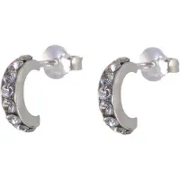 Behave – Oorbellen – 925 Sterling Zilveren Kleine Oorring met Grijze Black Diamond Kristal steentjes