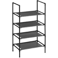 Songmics Schoenenrek, 4 niveaus, schoenenopberger, smal, 28 x 45 x 80 cm, metalen frame, planken van vliesstof, voor hal, slaapkamer, 28 x 45 x 80 cm, Zwart