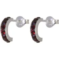 Behave – Oorbellen – 925 Sterling Zilveren Kleine Oorring met Rood Kristal steentjes