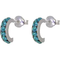 Behave – Oorbellen – 925 Sterling Zilveren Kleine Oorring met Petrol Blauwe Kristal steentjes
