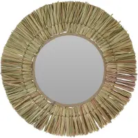 Home Styling Collection Wandspiegel Raffia - frame kleur naturel - Dia 40 cm - met brede lijst - Spiegels